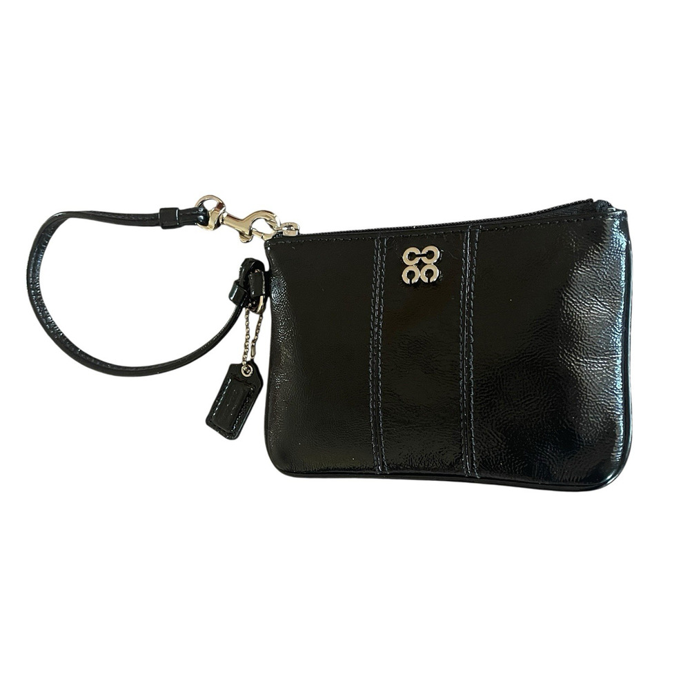 COACH Julia Black Patent Leather Silver Wristlet Top Zip Classic Bag Hang Tag